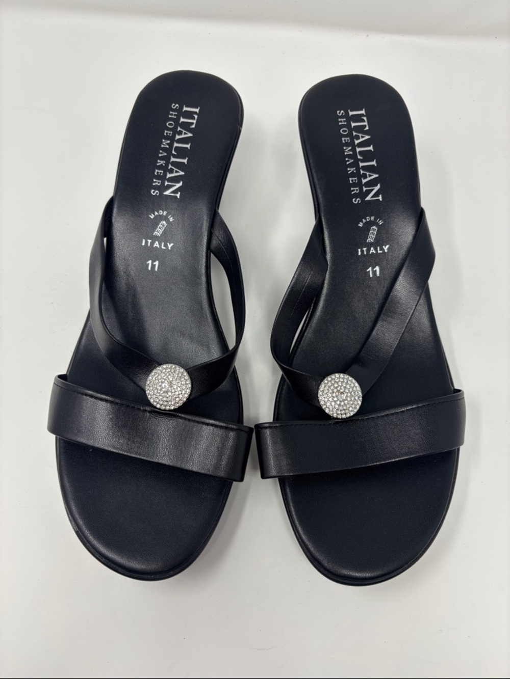 Italian Shoemakers Black Slide Sandals with Rhinestone Medallions‎ 11